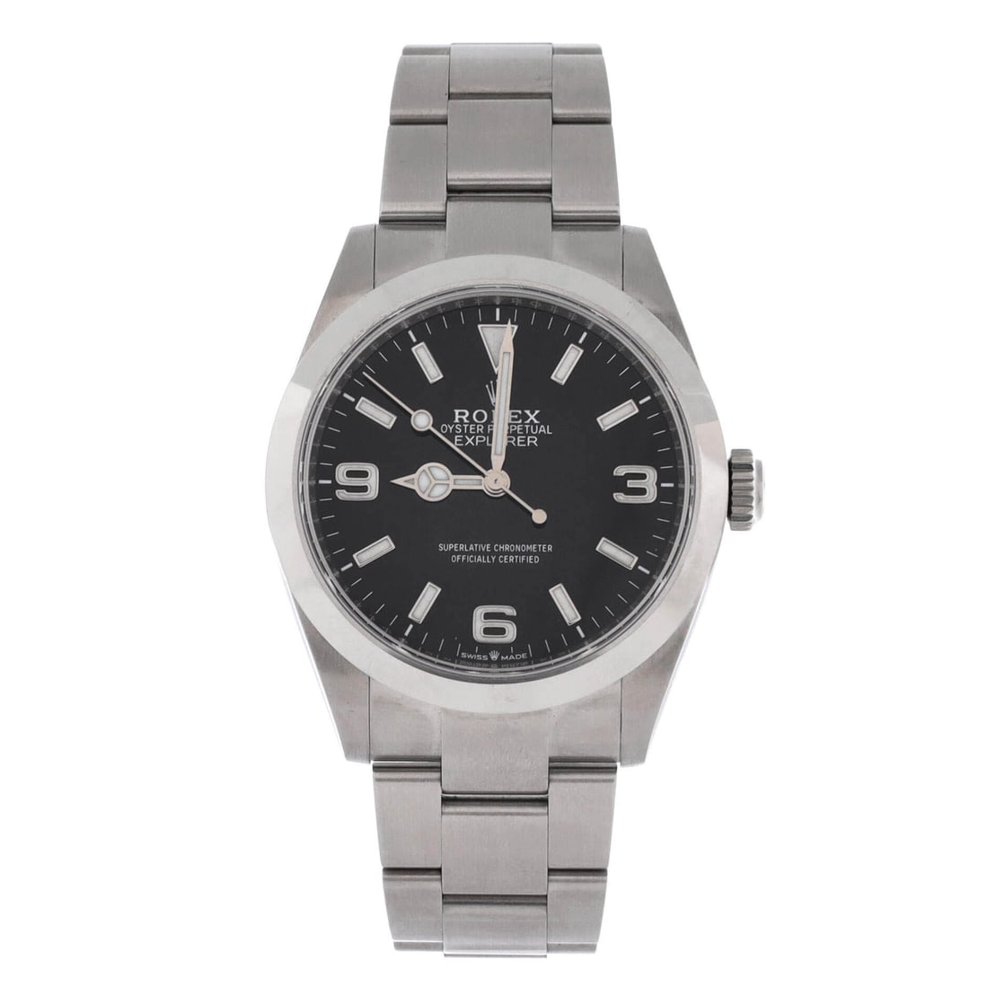 Rolex Oyster Perpetual Explorer Automatic Watch Stainless Steel 40: Sport-watch fluent, the Rolex Oyster Perpetual Explorer Automatic Watch rewards a longer look at the dial and a confident glance at the bracelet. Worked in Stainless Steel. Its case-to-bracelet ratio 
