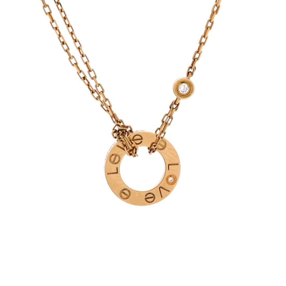 Cartier 2 Diamonds Love Pendant Necklace 18K Yellow Gold and Diamonds: Tuned to wear, the Cartier 2 Diamonds Love Pendant Necklace reads with the kind of clean line that holds attention without raising its voice. Worked in 18K Yellow Gold and Diamonds. Scale-wise it live