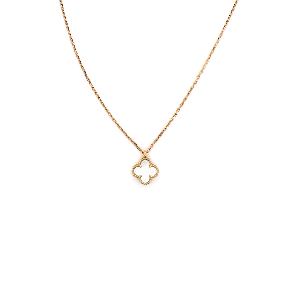 Van Cleef & Arpels Sweet Alhambra Pendant Necklace 18K Yellow Gold and Mother of Pearl: Rendered in yellow gold, the Van Cleef & Arpels Sweet Alhambra Pendant Necklace layers chain and ornament with deliberate restraint. Worked in 18K Yellow Gold and Mother of Pearl. Scale-wise it lives 
