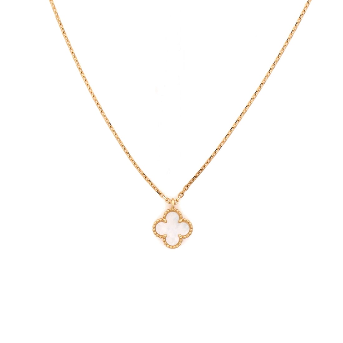 Van Cleef & Arpels Sweet Alhambra Pendant Necklace 18K Yellow Gold and Mother of Pearl: Layered to wear, the Van Cleef & Arpels Sweet Alhambra Pendant Necklace sits exactly where a thoughtful piece is meant to land. Worked in 18K Yellow Gold and Mother of Pearl. Scale-wise it lives in th