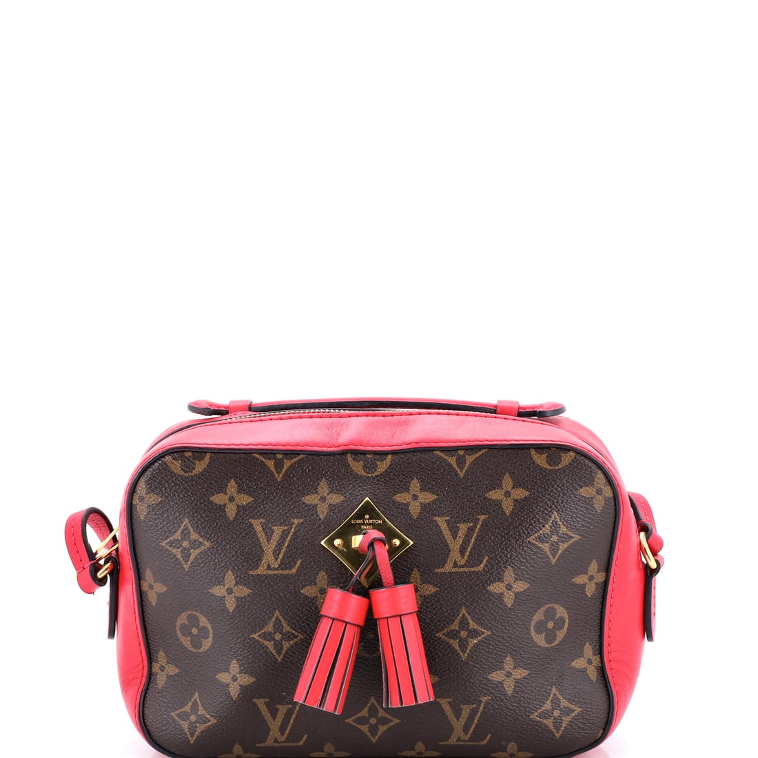 Louis Vuitton Saintonge Handbag Monogram Canvas with Leather: Louis Vuitton's Saintonge Handbag leans on its hardware, the fittings rendered with the polish that anchors the house silhouette. The brown, pink colorway sits richly across the surface, finished in