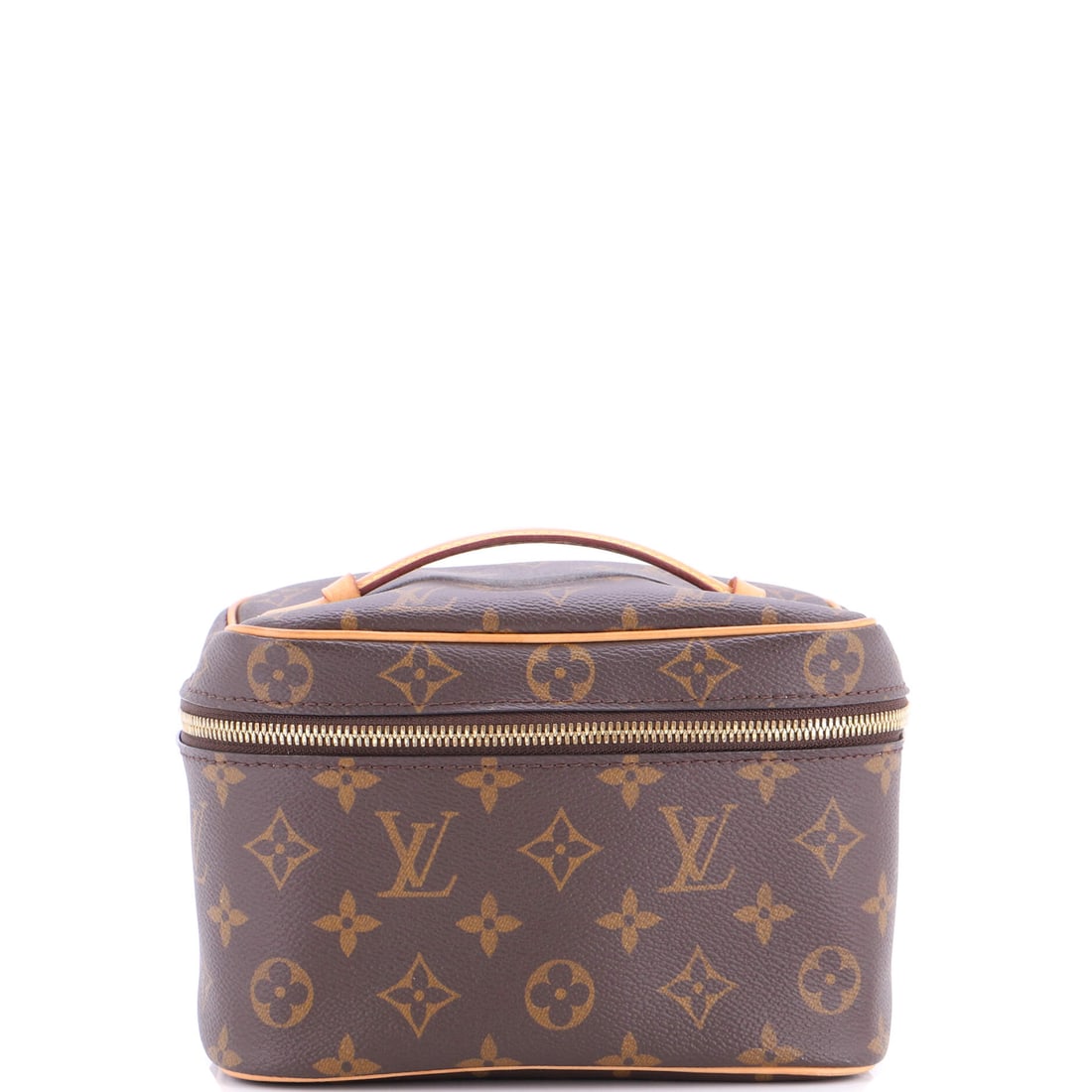 Louis Vuitton Nice Vanity Case Monogram Canvas Mini: Lift the flap on this Louis Vuitton Nice Vanity Case and it resolves into clear compartments, built for real carry rather than catalog photography. Cast in a saturated brown, drawn in Monogram, the ca