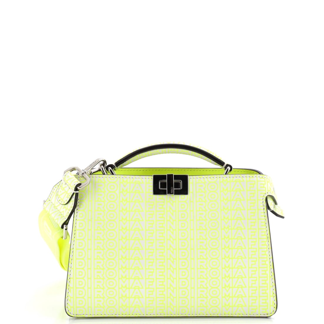 Fendi x Marc Jacobs Peekaboo ISeeU XCross Bag Printed Logo Embossed Leather: Fendi's x Marc Jacobs Peekaboo ISeeU XCross Bag earns its keep inside, the layout reading higher in pocket count than the silhouette suggests. A clean, editorial print, yellow pulls the eye first,