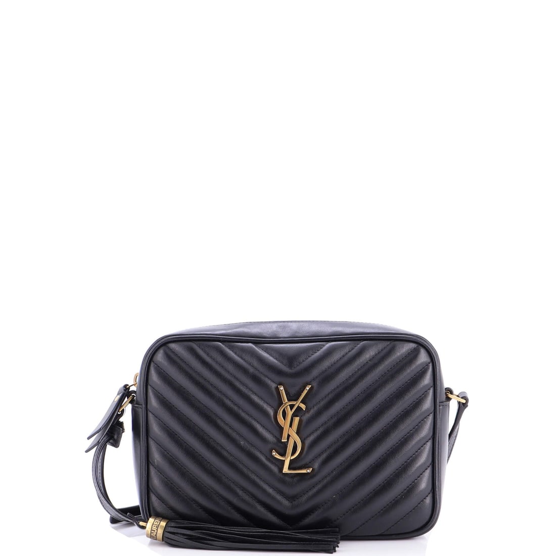 Saint Laurent Lou Camera Bag Matelasse Chevron Leather Small: Saint Laurent's Lou Camera Bag earns its first impression from the leather itself, matelasse chevron leather doing work the photograph cannot. The black treatment carries its own presence, cut from
