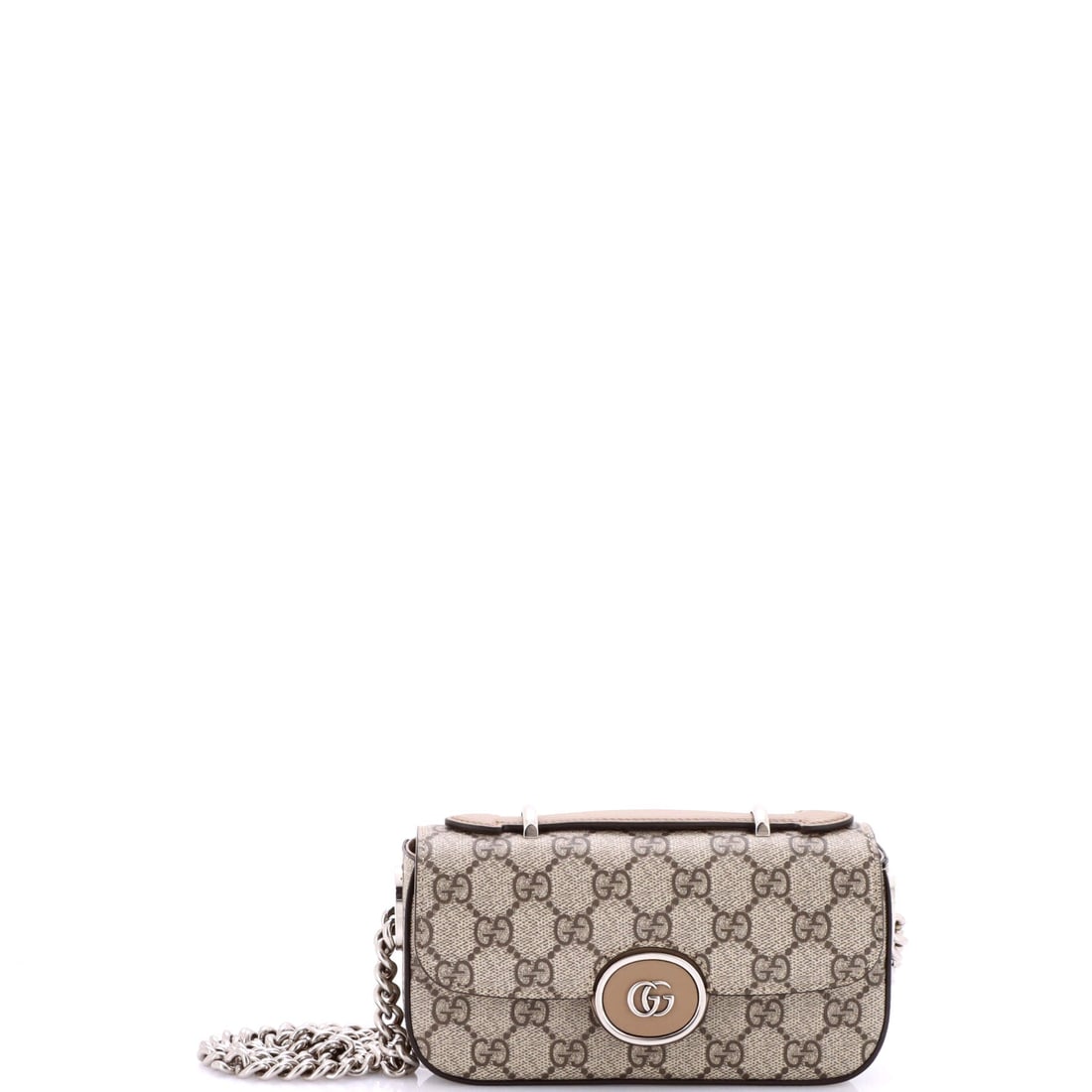 Gucci Petite GG Flap Shoulder Bag GG Coated Canvas Mini: Gucci chose gg coated canvas for this Petite GG Flap Shoulder Bag with deliberate intent, the texture earning its place over time. Cast in a saturated brown, cut from coated canvas, the lightweight,