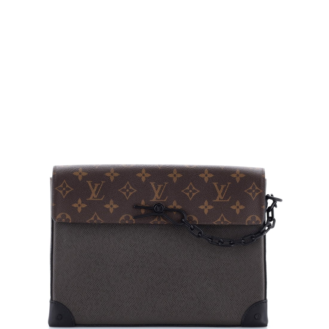 Louis Vuitton Pochette Voyage Steamer Leather and Monogram Canvas: The Louis Vuitton Pochette Voyage Steamer earns its weight when carried, the kind of bag that disappears into the silhouette rather than fighting it. The brown colorway sits richly across the surface,