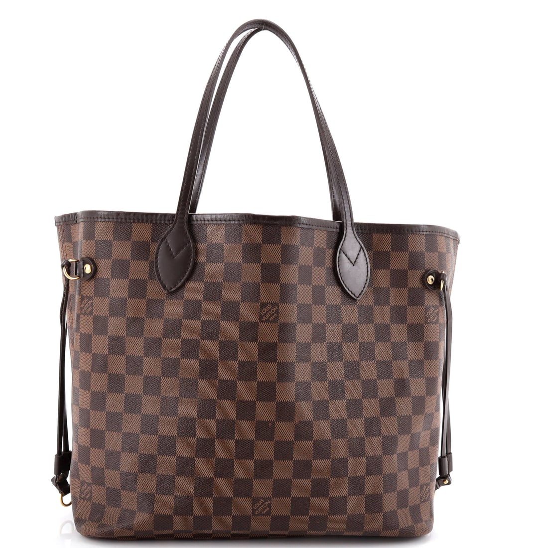 Louis Vuitton Neverfull Tote Damier MM: This Louis Vuitton Neverfull Tote sits at the most usable size of its line, a proportion the house returns to season after season. The brown treatment carries its own presence, cut from Damier, Vuitto