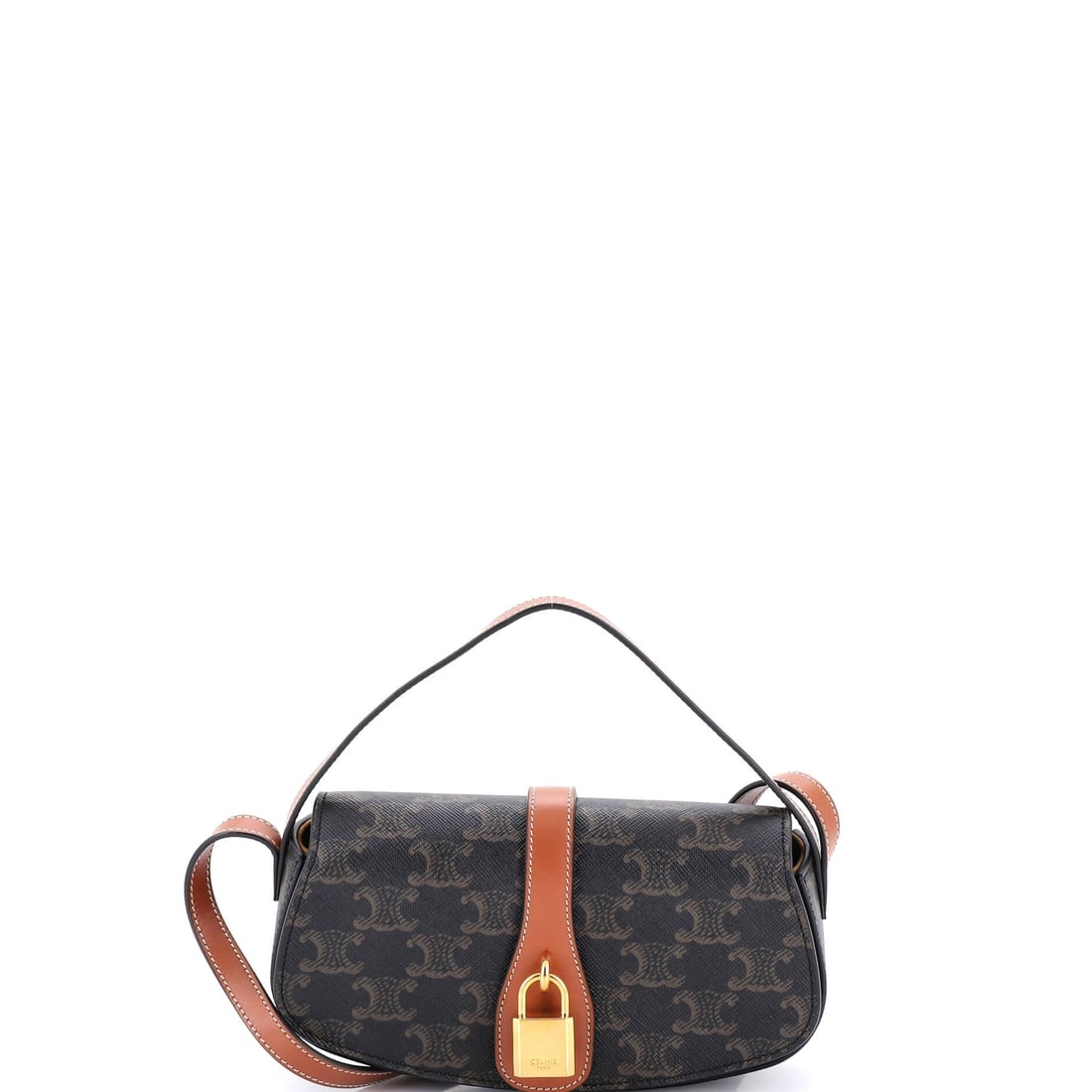 Celine Tabou Clutch with Strap Triomphe Coated Canvas: Tabou Clutch with Strap in triomphe coated canvas reads as a working Celine silhouette, the leather selected for daily wear rather than display. A clean, editorial brown pulls the eye first, cut from 