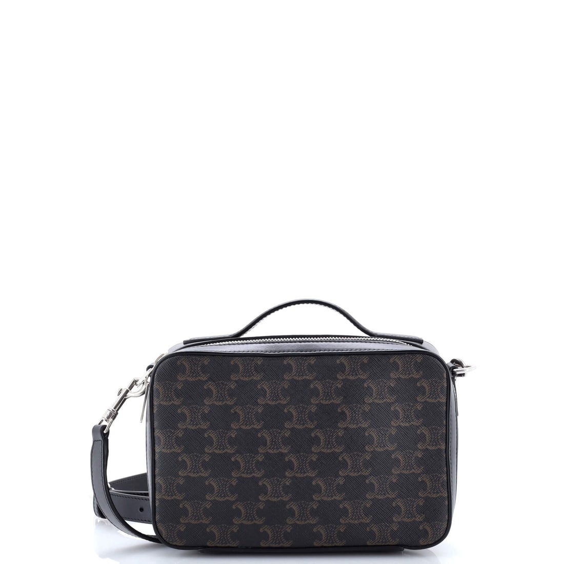 Celine Messenger Box Bag Triomphe Coated Canvas: The Triomphe coated canvas on this Celine Messenger Box Bag behaves the way only a house hide can, settling against the frame with the right amount of give. The black treatment carries its own presenc