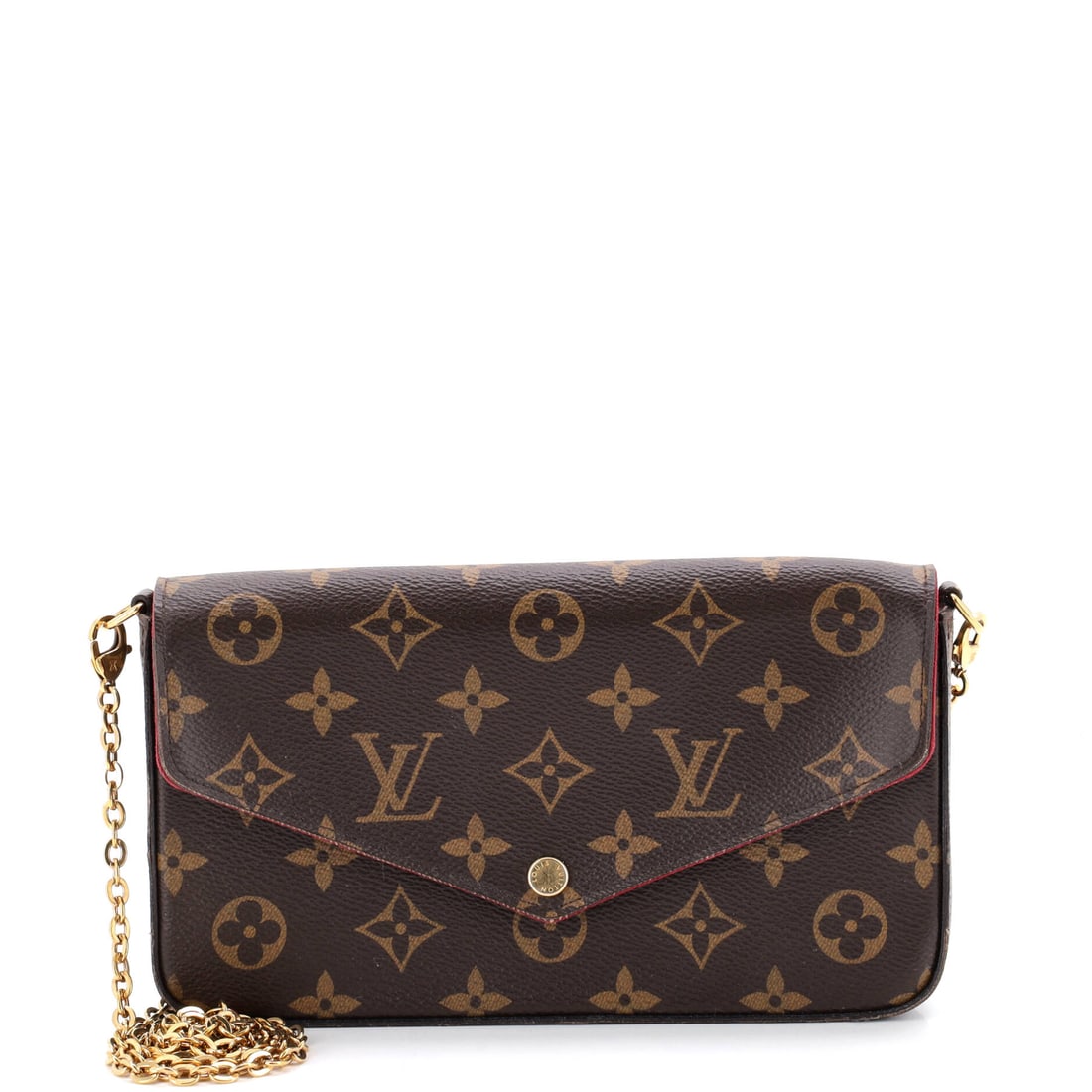 Louis Vuitton Felicie Pochette Monogram Canvas: Louis Vuitton's Felicie Pochette earns its keep inside, the layout reading higher in pocket count than the silhouette suggests. A clean, editorial brown pulls the eye first, drawn in Monogram, the can
