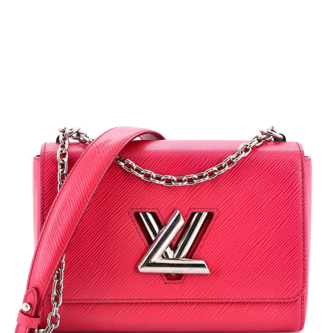 Louis Vuitton Twist Handbag Epi Leather MM: Cut from epi leather, the Louis Vuitton Twist Handbag reads soft to the touch and disciplined on the body. The pink treatment carries its own presence, calibrated to read editorial in any light. With 