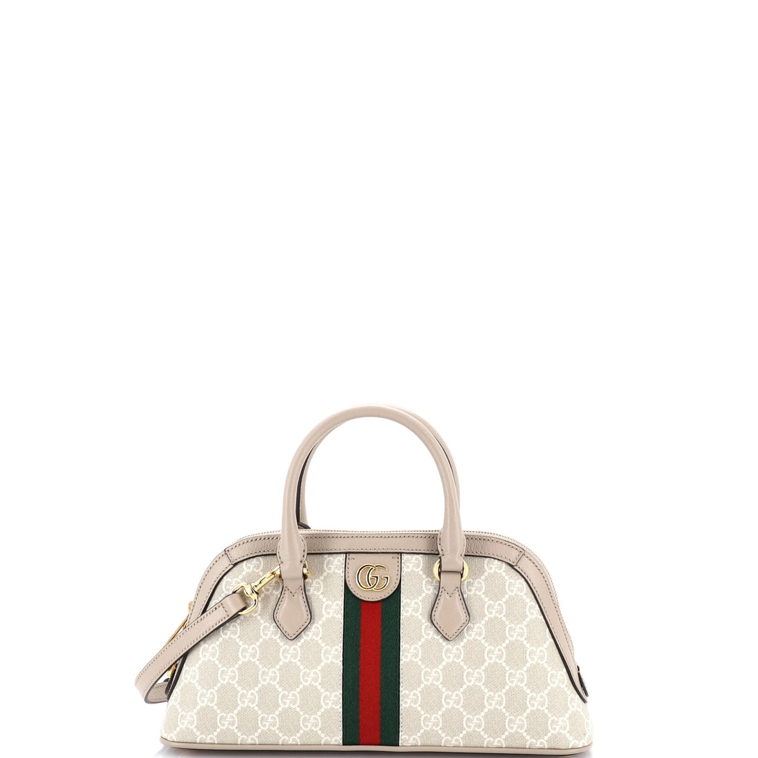 Gucci Ophidia Dome Top Handle Bag GG Coated Canvas Small: Metalwork on this Gucci Ophidia Dome Top Handle Bag sits at the center of the design, sized to the proportions the house routinely insists on. A luminous neutral palette carries the read, finished in 