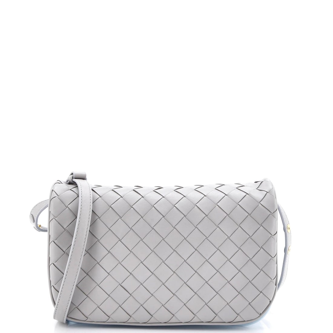 Bottega Veneta Puff Pouch Bag on Strap Intrecciato Leather: Among the Bottega Veneta catalog, the Puff Pouch Bag on Strap occupies a settled place, a silhouette that arrived already finished. The blue, gray colorway sits richly across the surface, finished in 