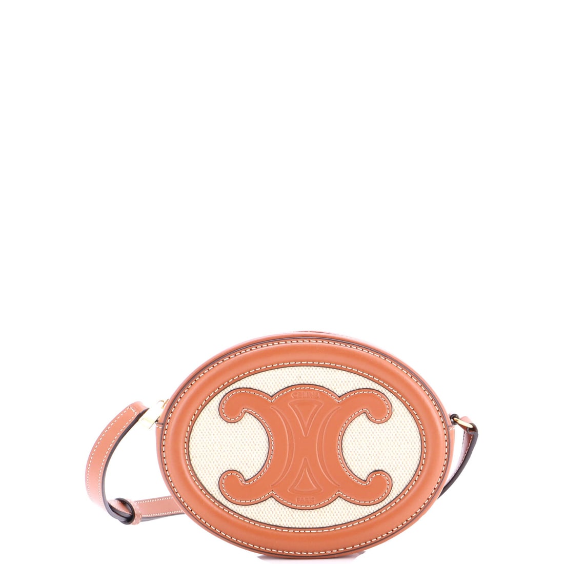 Celine Triomphe Oval Crossbody Bag Canvas and Leather: Pockets on the Celine Triomphe Oval Crossbody Bag are positioned with intent, sized for the items they were drawn for rather than added as afterthought. A clean, editorial brown pulls the eye first, t