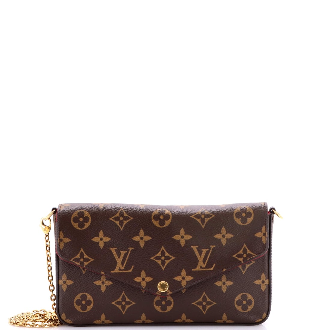 Louis Vuitton Felicie Pochette Monogram Canvas: The proportions place this Louis Vuitton Felicie Pochette in the house's everyday wing rather than its statement or evening territory. Cast in a saturated brown, cut from Monogram, the canvas Georges 