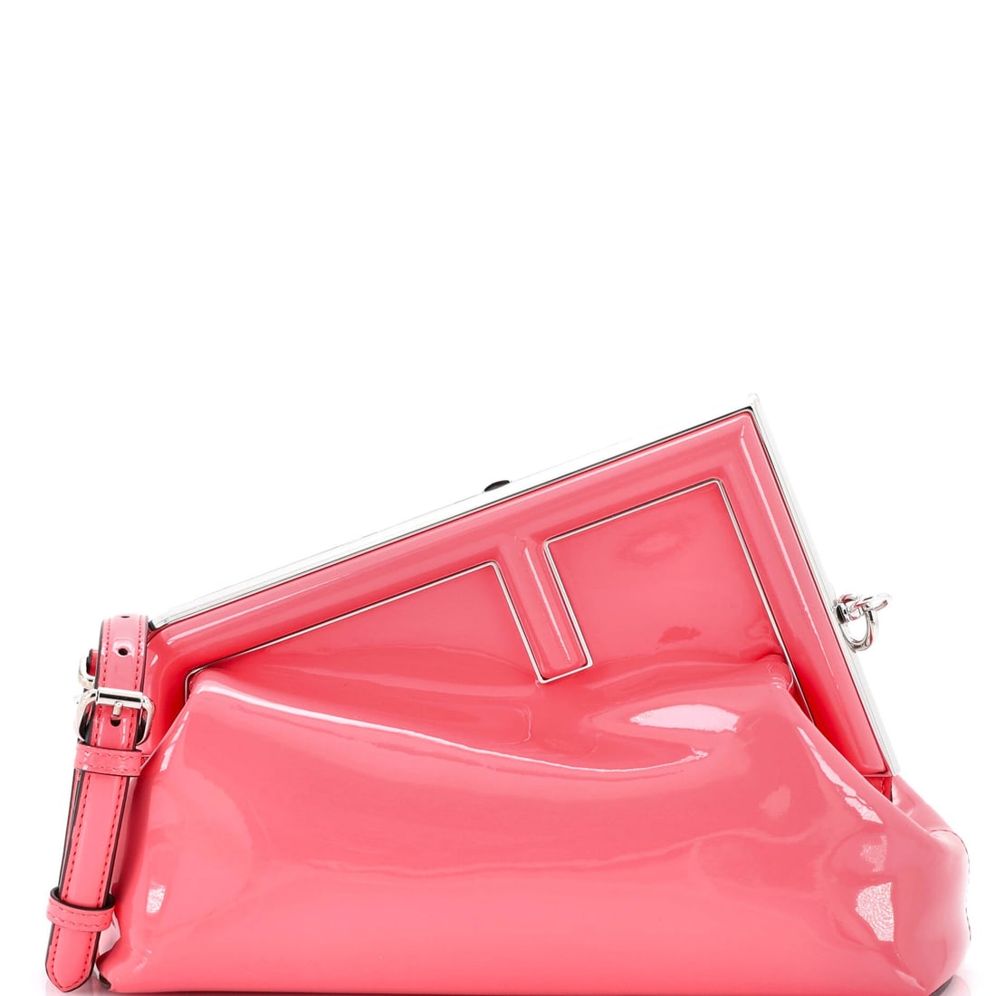 Fendi First Bag Patent Midi: Sling the Fendi First Bag and it falls into the right spot at the hip, the strap sized to the wearer's natural reach. A luminous pink palette carries the read, holding the surface luminous against the
