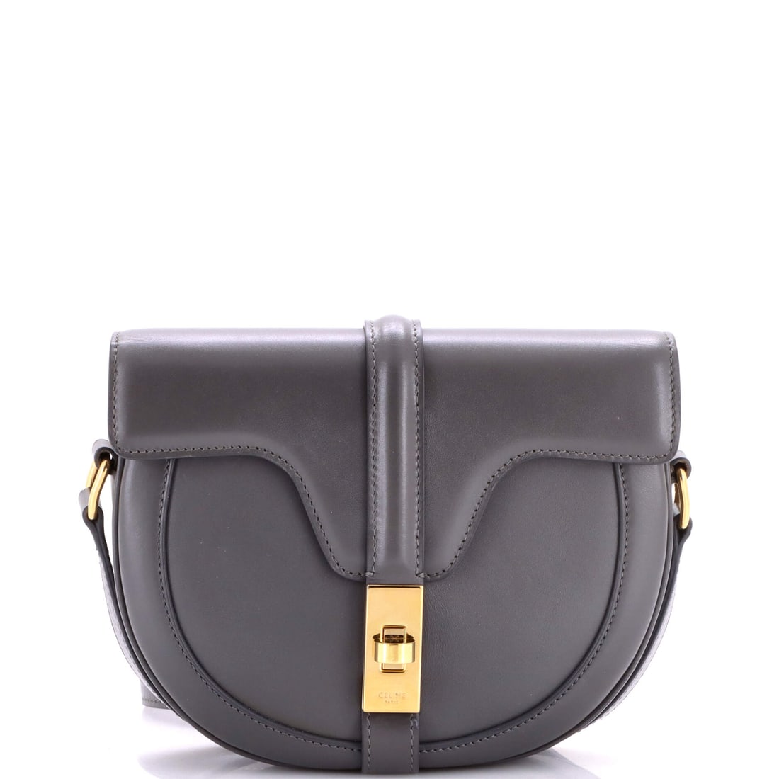 Celine Besace 16 Bag Smooth Calfskin Small: The Celine Besace 16 Bag earns its weight when carried, the kind of bag that disappears into the silhouette rather than fighting it. The gray colorway sits richly across the surface, holding the surfa