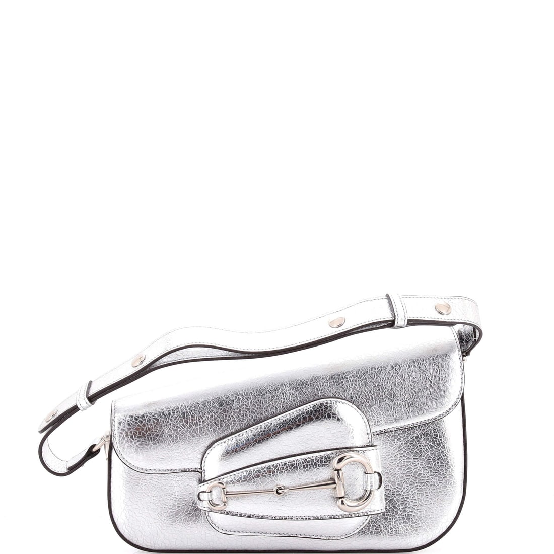 Gucci Horsebit 1955 Asymmetric Shoulder Bag Leather Small: Horsebit 1955 Asymmetric Shoulder Bag by Gucci is built around its interior logic, the compartments calibrated for daily rotation rather than catalog elegance. A clean, editorial metallic, silver pull