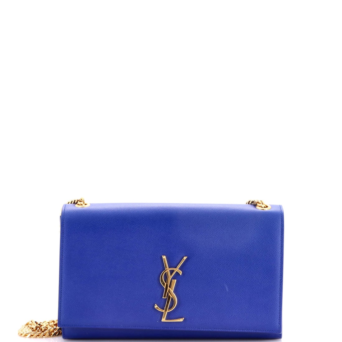 Saint Laurent Classic Monogram Crossbody Bag Grainy Leather Medium: This Saint Laurent Classic Monogram Crossbody Bag sits at the most usable size of its line, a proportion the house returns to season after season. The blue treatment carries its own presence, calibrat