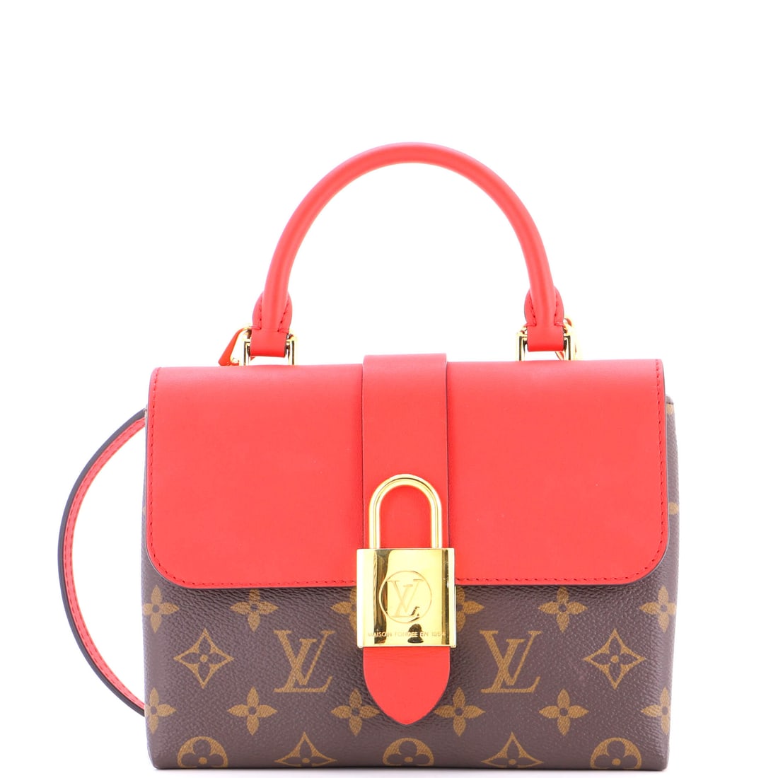 Louis Vuitton Locky Handbag Monogram Canvas with Leather BB: Metalwork on this Louis Vuitton Locky Handbag sits at the center of the design, sized to the proportions the house routinely insists on. The red colorway sits richly across the surface, finished in Mo