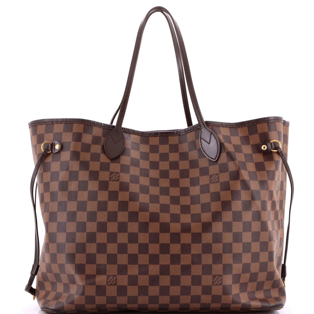 Louis Vuitton Neverfull NM Tote Damier GM: Louis Vuitton's Neverfull NM Tote relies on the particular hand of damier, the surface registering light differently across the curve. A clean, editorial brown pulls the eye first, cut from Damier, Vu