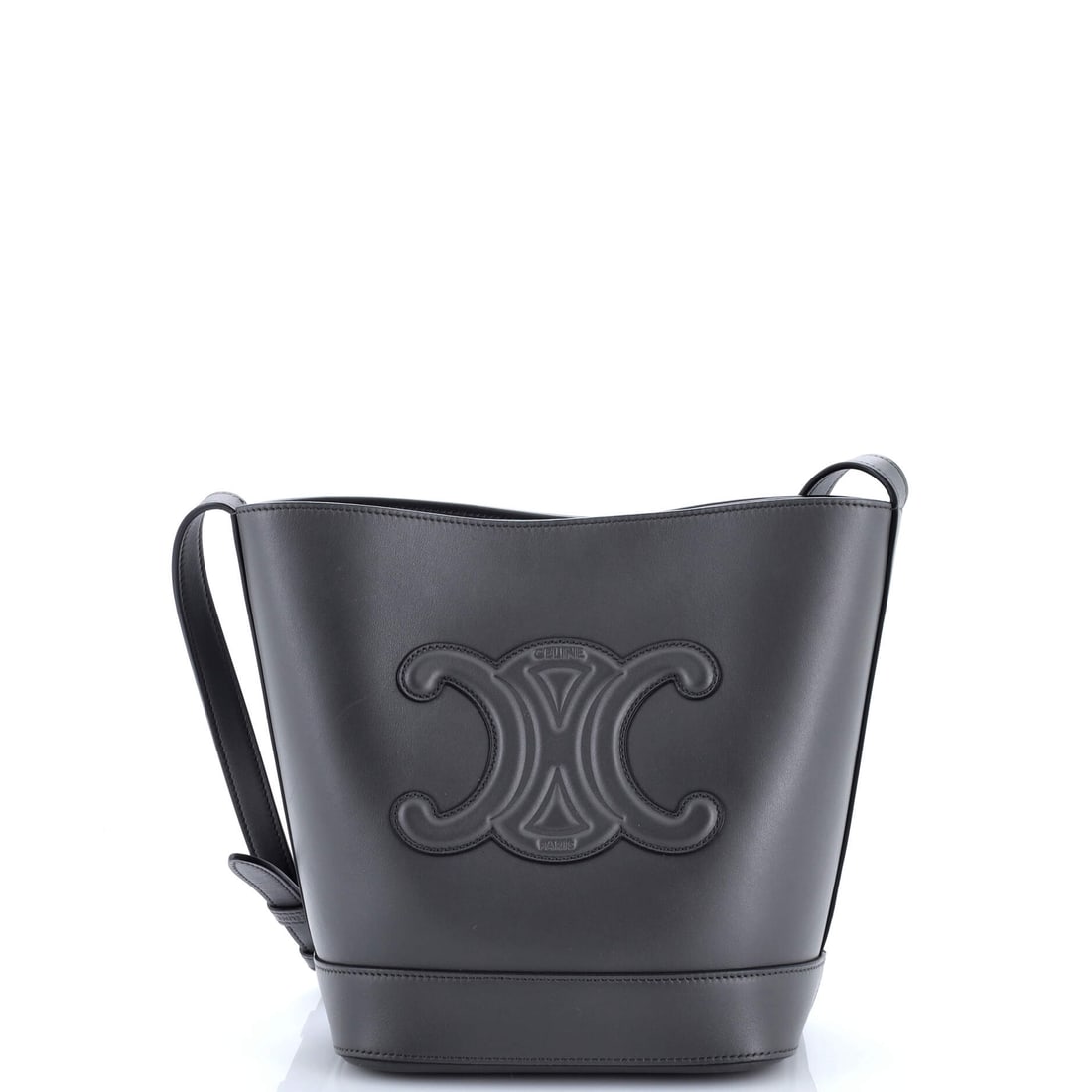 Celine Cuir Triomphe Bucket Bag Leather Small: Sized for daily rotation, the Celine Cuir Triomphe Bucket Bag lands in the part of the lineup that does the most work. A clean, editorial gray pulls the eye first, calibrated to read editorial in any 