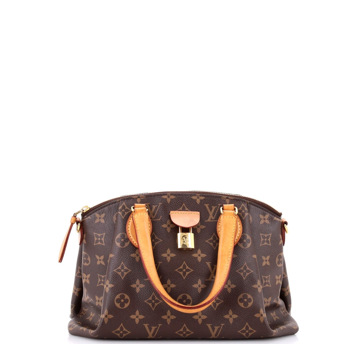 Louis Vuitton Rivoli Handbag Monogram Canvas PM: Louis Vuitton's Rivoli Handbag earns its first impression from the leather itself, monogram canvas doing work the photograph cannot. Cast in a saturated brown, cut from Monogram, the canvas Georges Vu