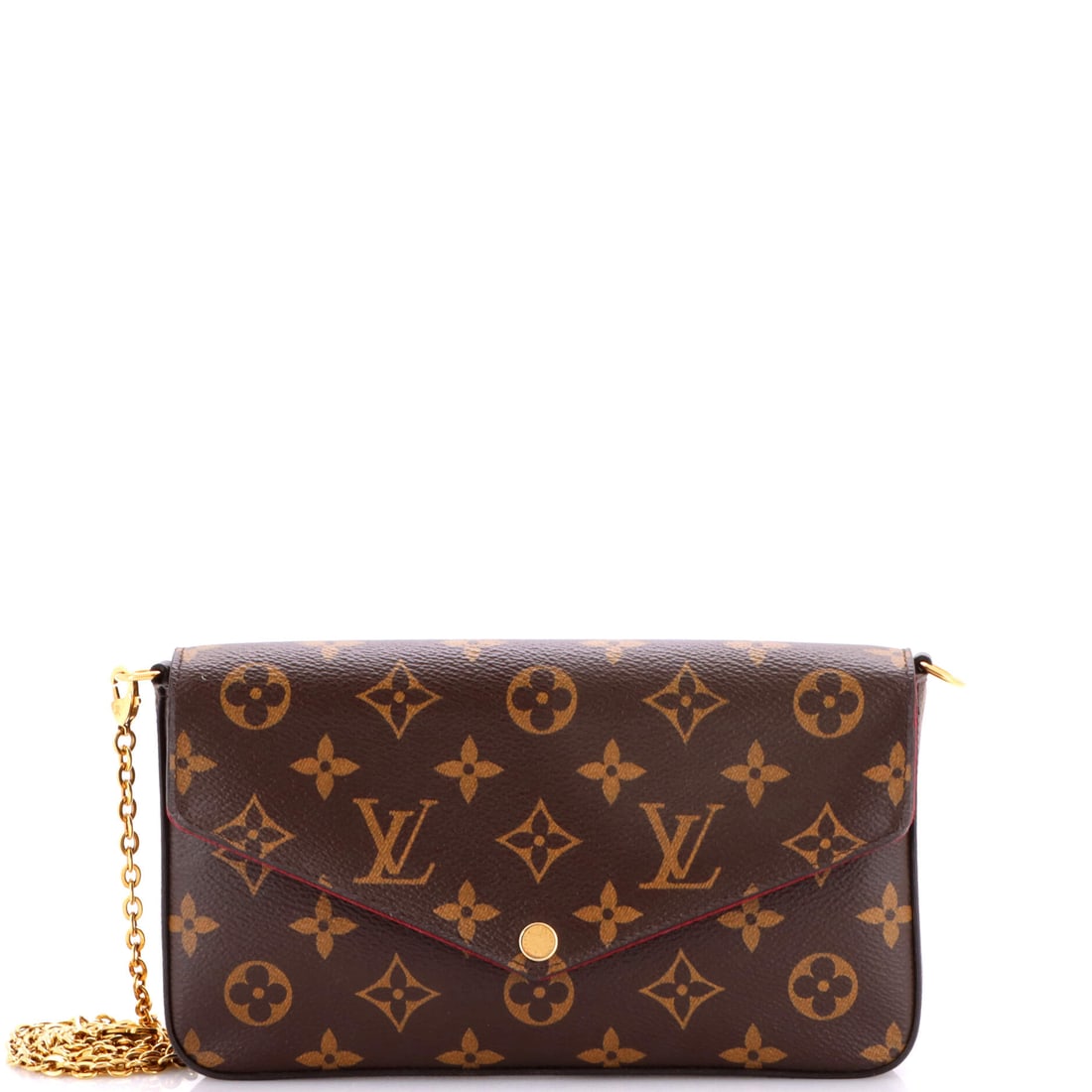 Louis Vuitton Felicie Pochette Monogram Canvas: Sling the Louis Vuitton Felicie Pochette and it falls into the right spot at the hip, the strap sized to the wearer's natural reach. A luminous brown palette carries the read, rendered in Monogram, th