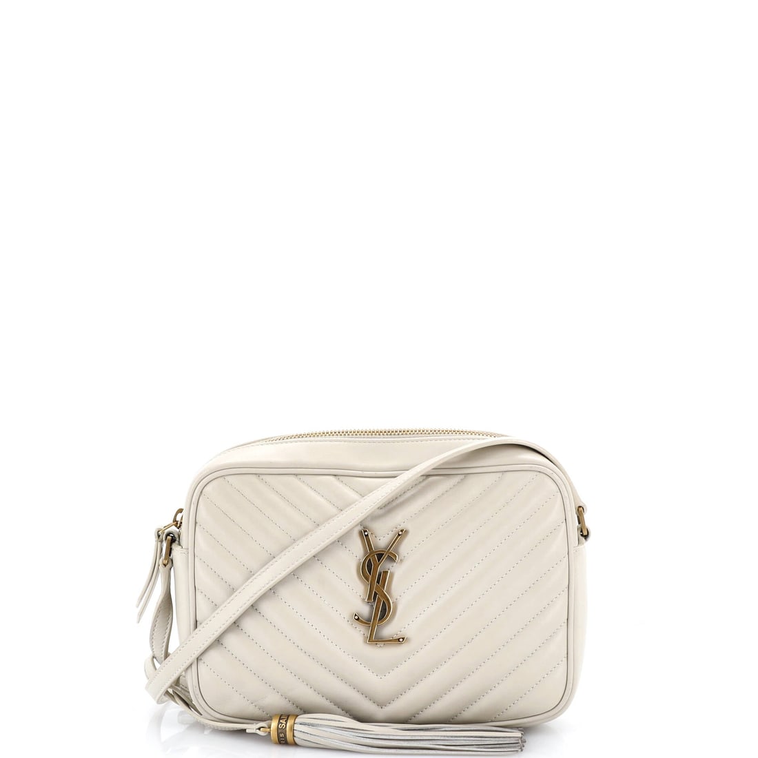 Saint Laurent Lou Camera Bag Matelasse Chevron Leather Small: The Matelasse chevron leather on this Saint Laurent Lou Camera Bag behaves the way only a house hide can, settling against the frame with the right amount of give. Cast in a saturated neutral, cut fro
