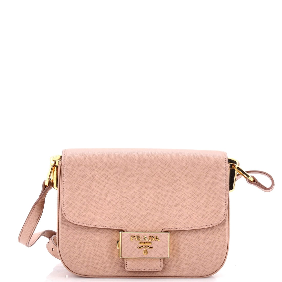Prada Embleme Flap Bag Saffiano Leather Small: Built around the Prada Embleme Flap Bag outline, the shape carries the squared, settled posture the house returns to season after season. In neutral, the silhouette reads modern without effort, render
