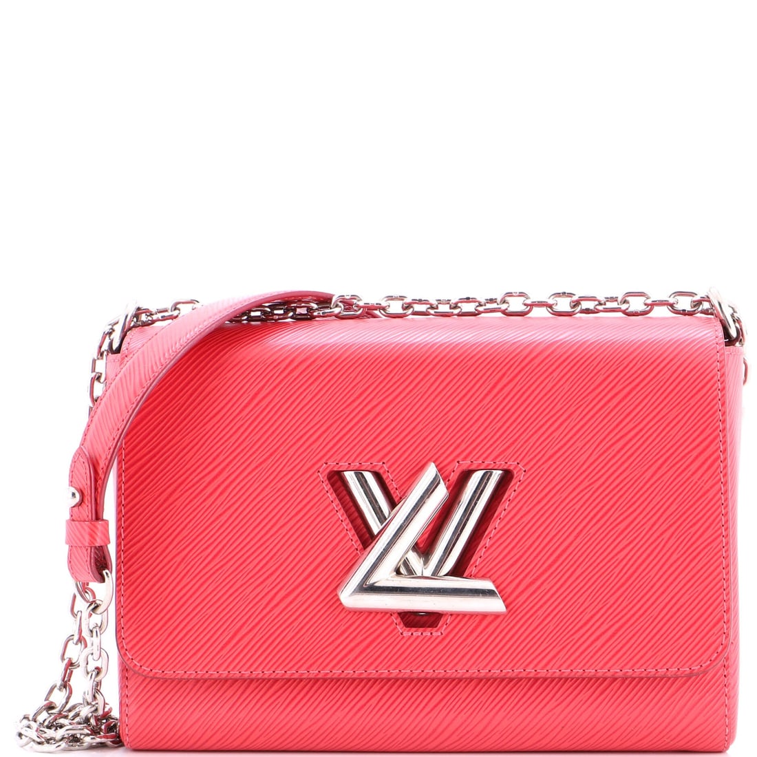 Louis Vuitton Twist Handbag Epi Leather MM: Catch the Louis Vuitton Twist Handbag in good light and the hardware does the rest, finished to the standard that built the house's reputation. The pink colorway sits richly across the surface, sized 