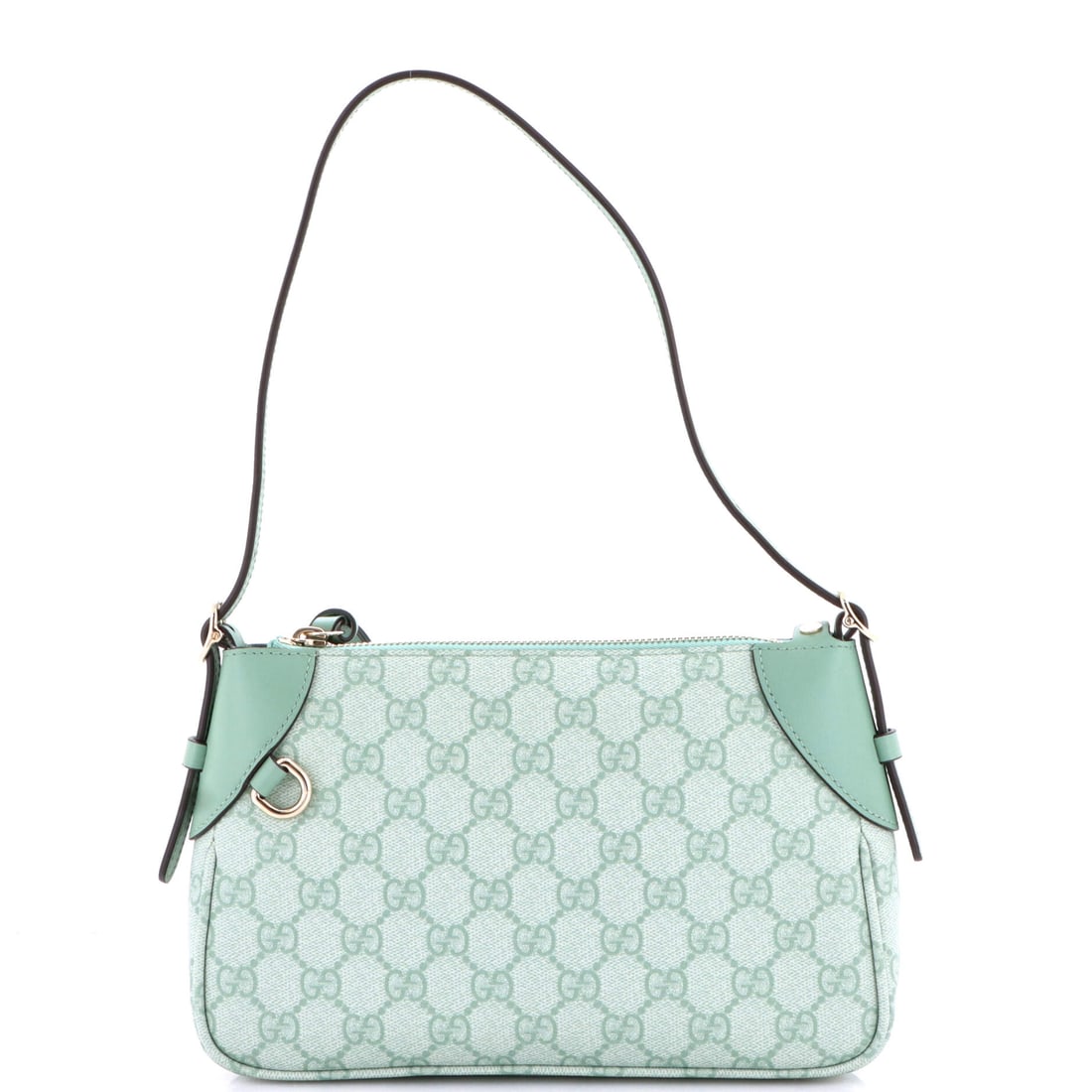 Gucci Emblem Shoulder Bag GG Coated Canvas with Leather Small: Gucci's Emblem Shoulder Bag earns its first impression from the leather itself, gg coated canvas with leather doing work the photograph cannot. A clean, editorial green pulls the eye first, cut from c