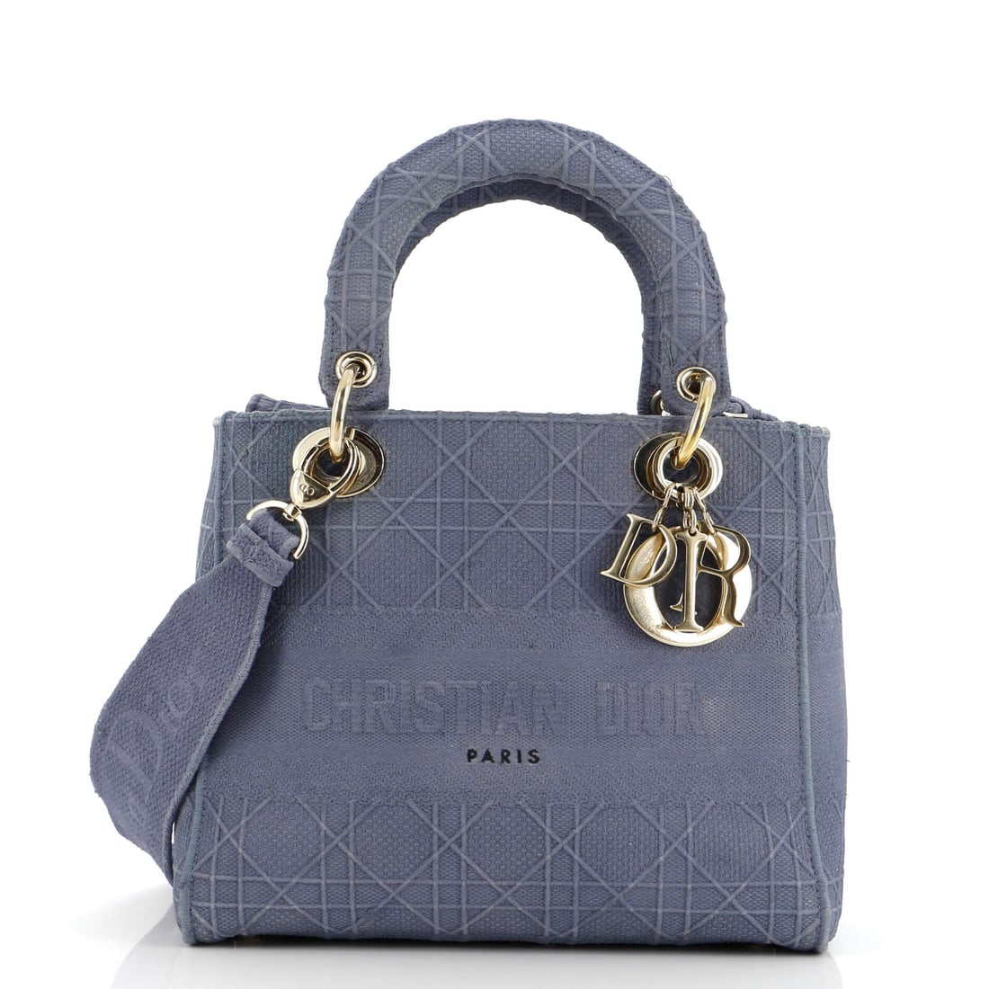 Christian Dior Lady D-Lite Bag Cannage Embroidered Canvas Medium: Inside, the Lady D-Lite Bag reveals the kind of Christian Dior interior planning that earns its rotation: room for a wallet, a phone, a slim book. The blue treatment carries its own presence, drawn in