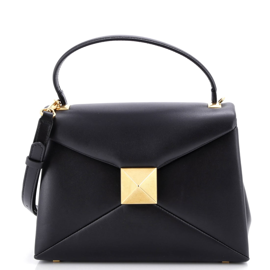 Valentino Garavani One Stud Top Handle Flap Bag Leather Small: Valentino Garavani's One Stud Top Handle Flap Bag reads deliberate from every angle, the silhouette in leather sketched with the architectural restraint the house is known for. A luminous black palett