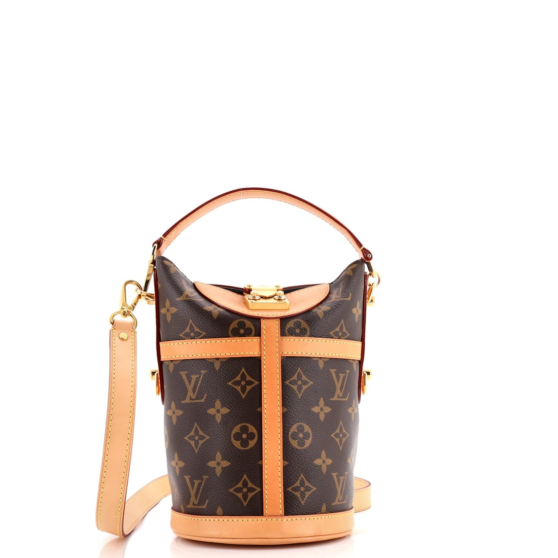 Louis Vuitton Duffle Handbag Monogram Canvas: Sized for daily rotation, the Louis Vuitton Duffle Handbag lands in the part of the lineup that does the most work. A clean, editorial brown pulls the eye first, cut from Monogram, the canvas Georges 