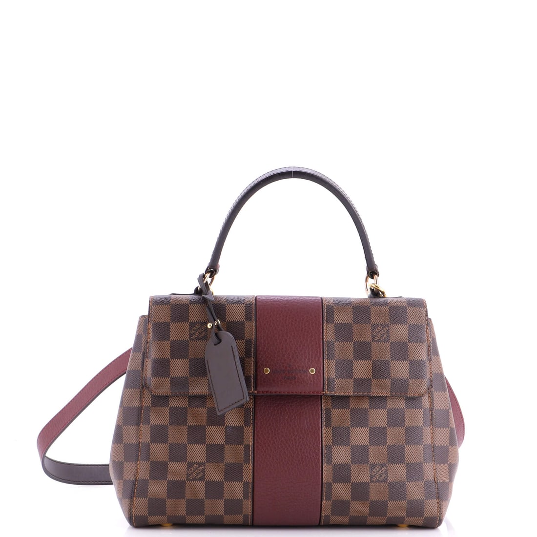 Louis Vuitton Bond Street Handbag Damier with Leather MM: Metalwork on this Louis Vuitton Bond Street Handbag sits at the center of the design, sized to the proportions the house routinely insists on. A luminous brown, burgundy palette carries the read, fini