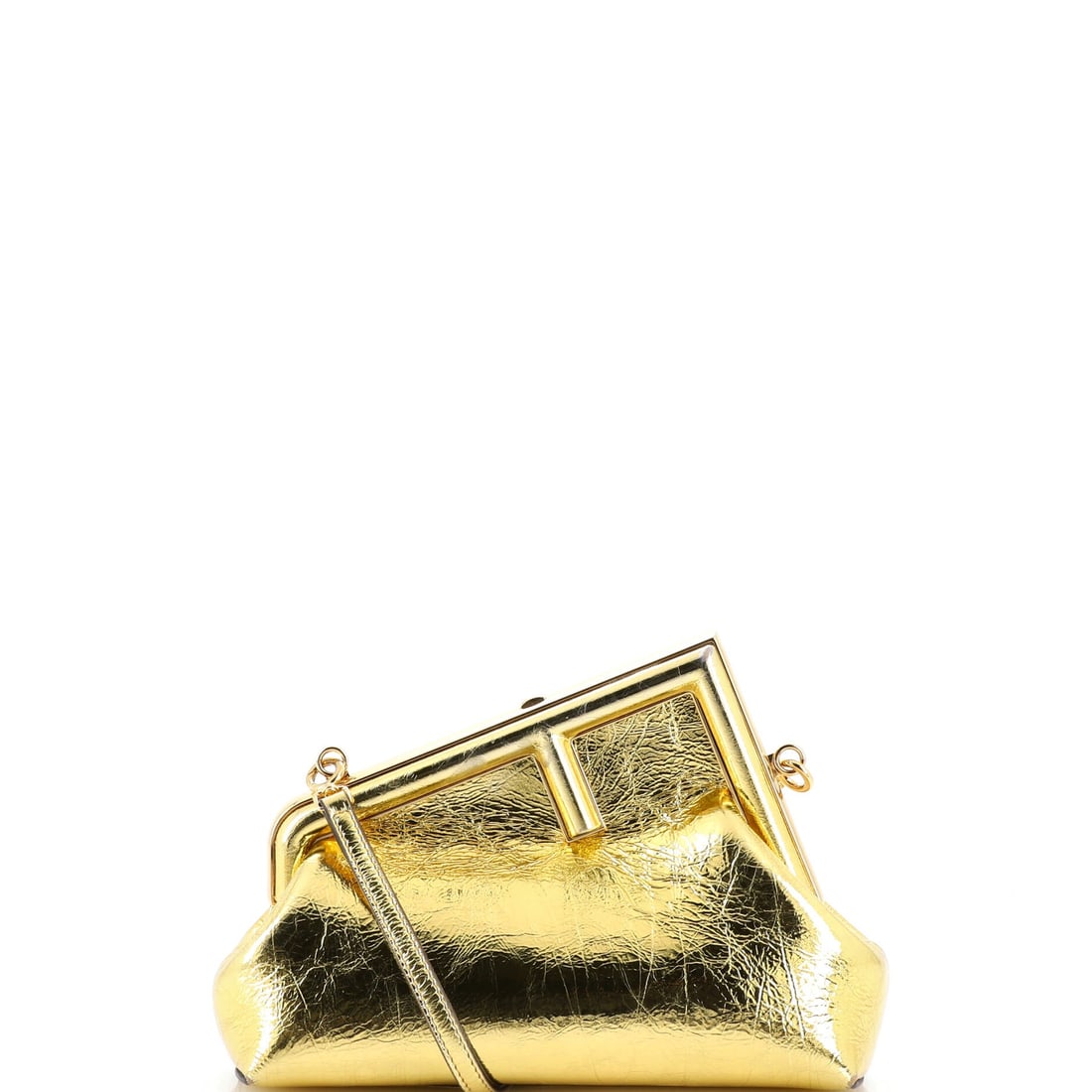 Fendi First Bag Leather Small: Of the Fendi First Bag's sizing options, this is the cut that handles the broadest range of occasions without compromise. The gold treatment carries its own presence, calibrated to read editorial in a
