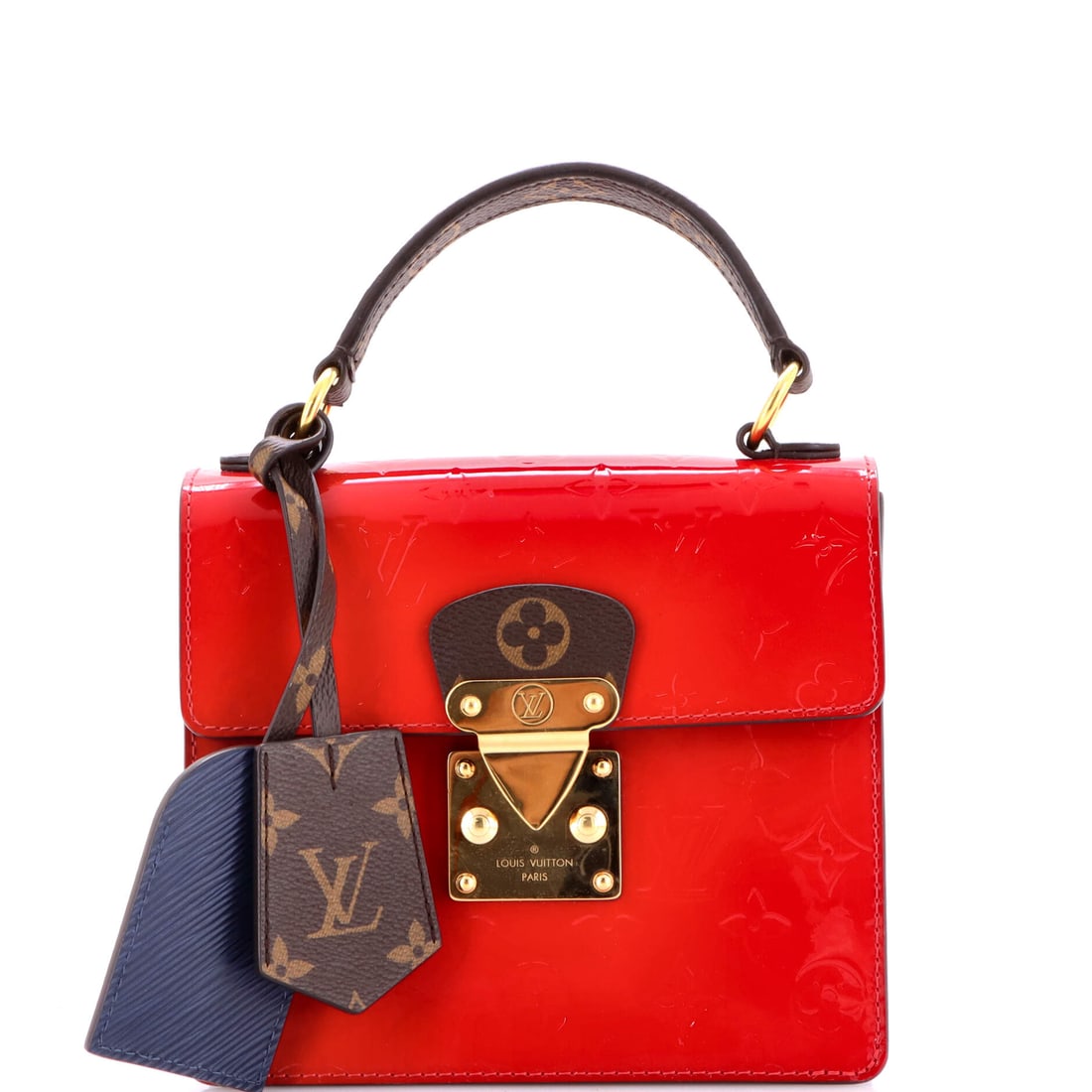 Louis Vuitton Spring Street NM Handbag Monogram Vernis with Monogram Canvas and Epi Leather: The Spring Street NM Handbag family is one of Louis Vuitton's most quietly continuous, this iteration arriving with the line's hard-won vocabulary intact. In red, the silhouette reads modern without e