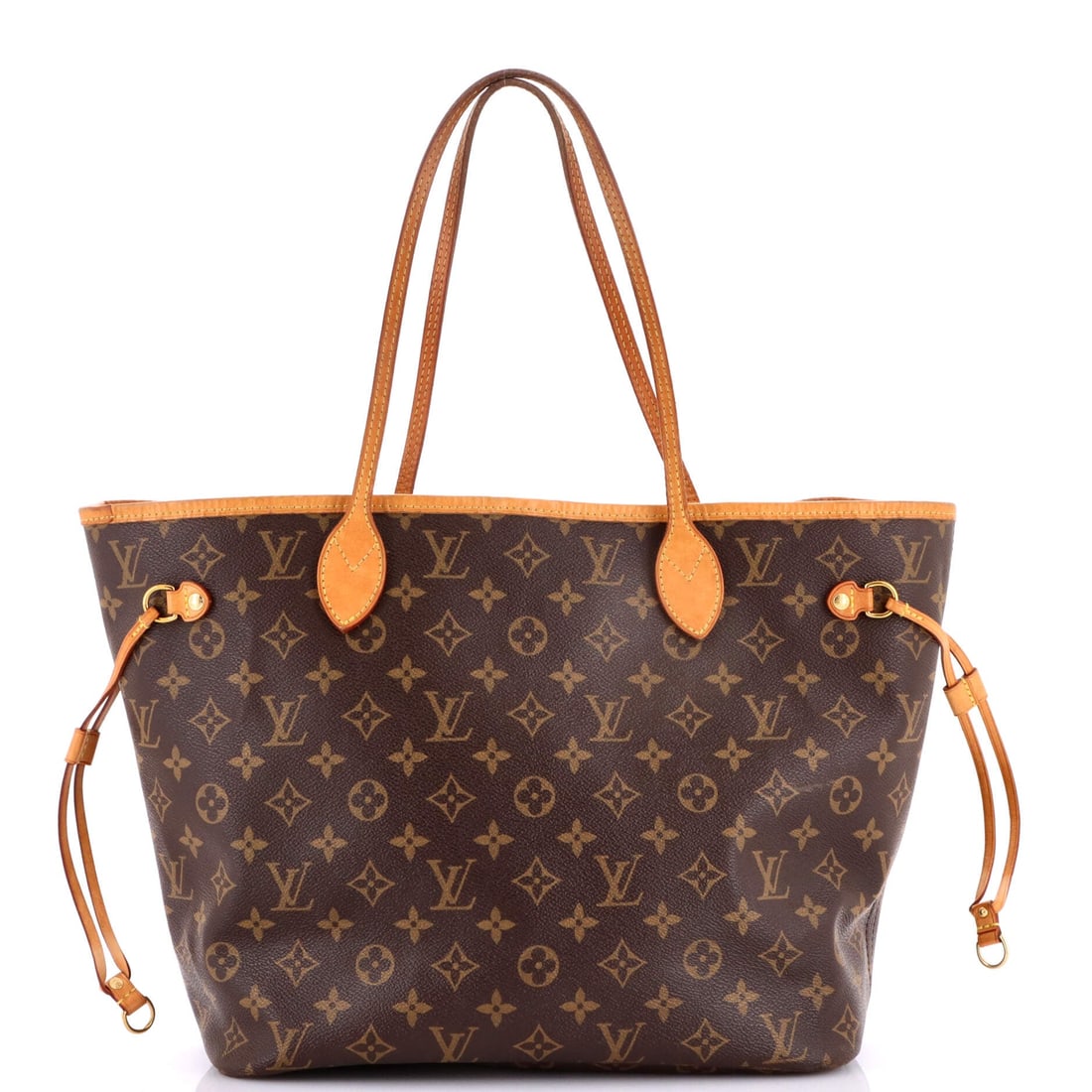 Louis Vuitton Neverfull NM Tote Monogram Canvas MM: The Neverfull NM Tote's gleaming clasp and fittings carry the Louis Vuitton hardware signature, applied with a working bag's restraint. The brown colorway sits richly across the surface, finished in M