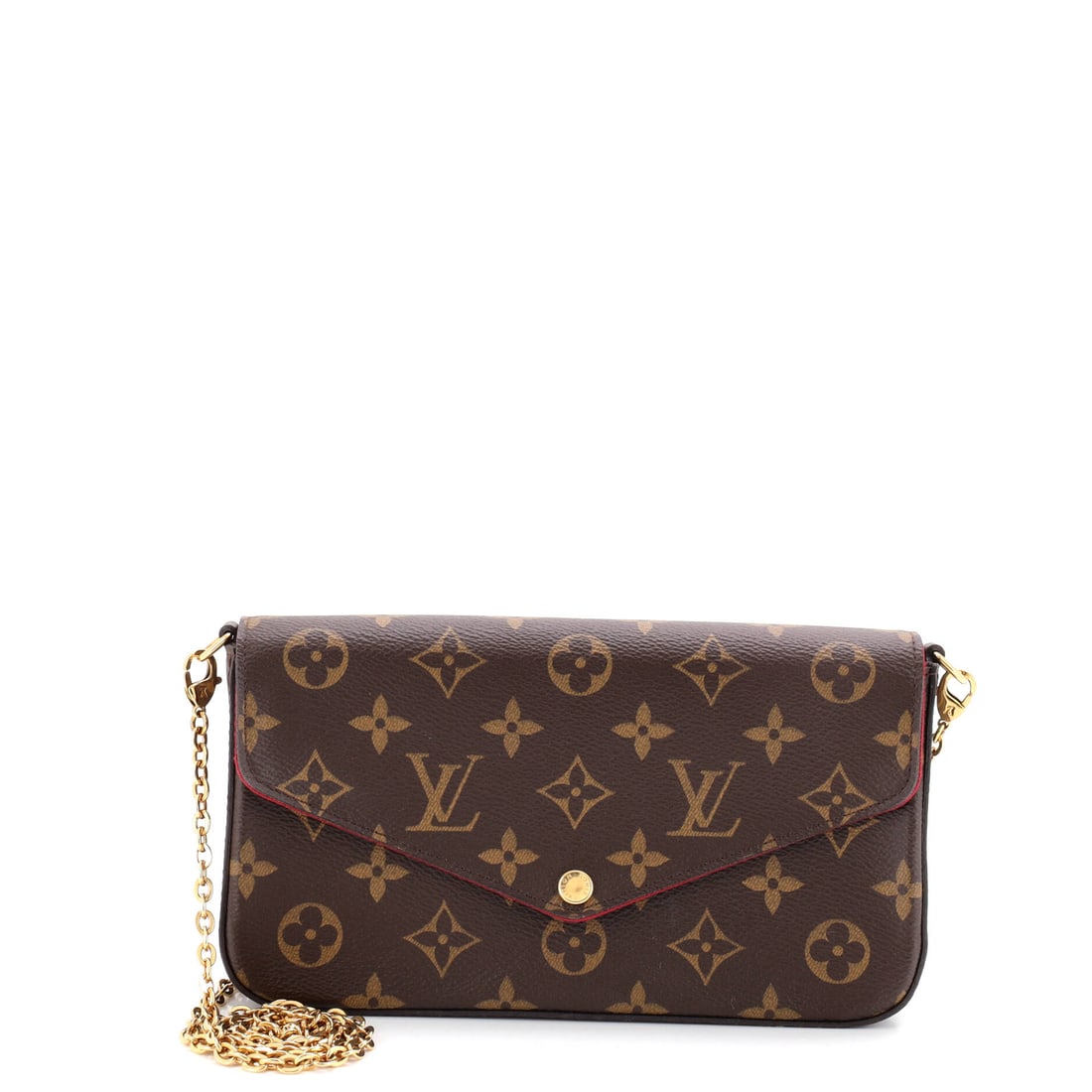 Louis Vuitton Felicie Pochette Monogram Canvas: Louis Vuitton's Felicie Pochette leans on its hardware, the fittings rendered with the polish that anchors the house silhouette. In brown, the silhouette reads modern without effort, finished in Monog
