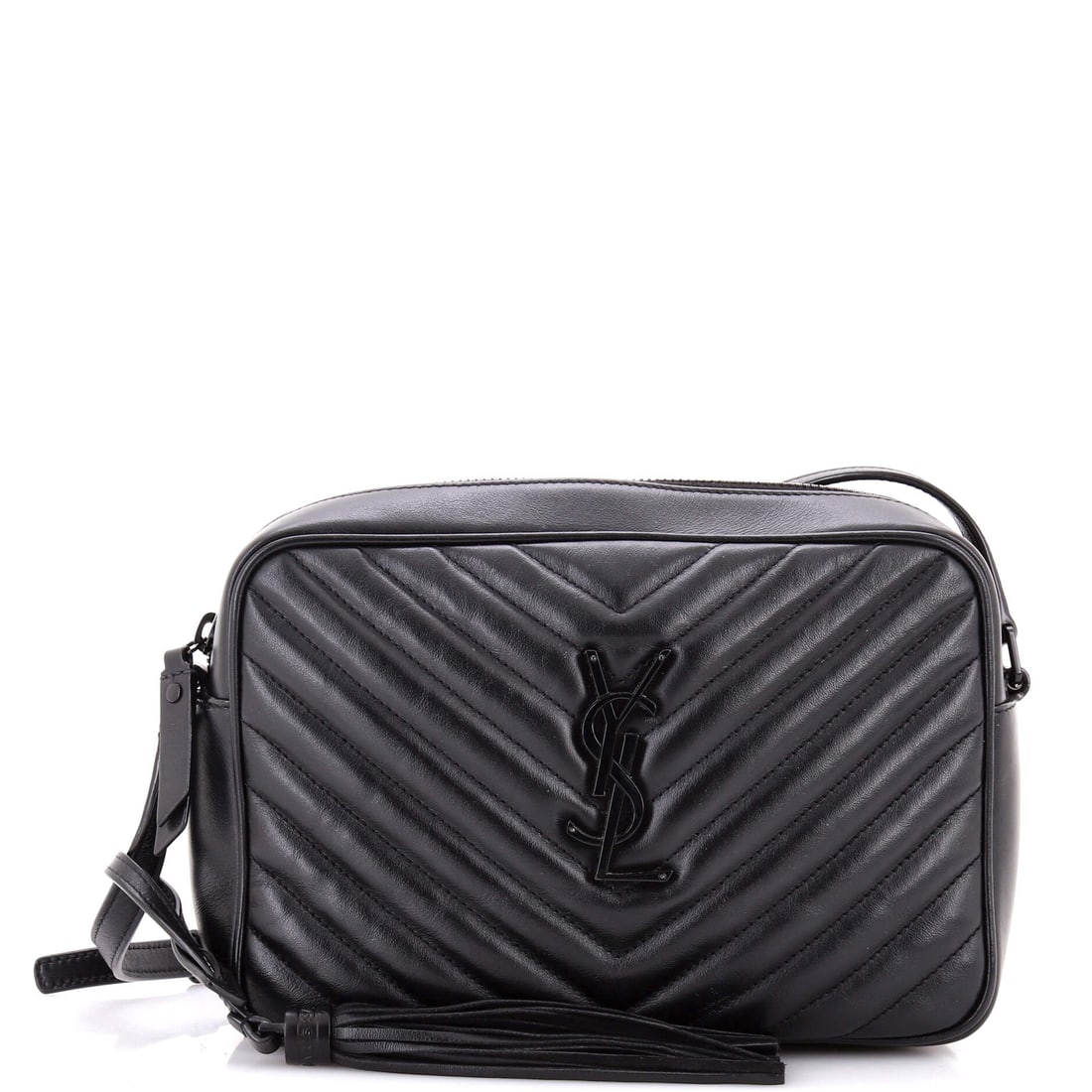 Saint Laurent Lou Camera Bag Matelasse Chevron Leather Small: The Matelasse chevron leather on this Saint Laurent Lou Camera Bag behaves the way only a house hide can, settling against the frame with the right amount of give. The black treatment carries its own 