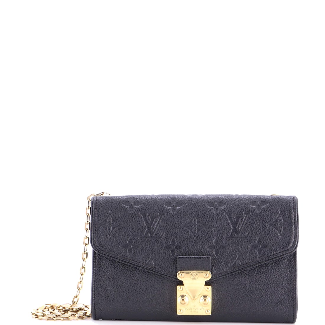 Louis Vuitton Saint Germain Pochette Monogram Empreinte Leather: The Louis Vuitton Saint Germain Pochette interior is structured for life rather than display, the compartments doing more work than they announce. The black treatment carries its own presence, drawn i