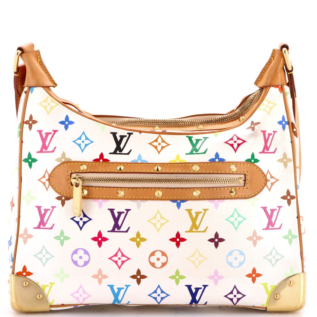 Louis Vuitton Boulogne Handbag Monogram Multicolor: Louis Vuitton's Boulogne Handbag relies on the particular hand of monogram multicolor, the surface registering light differently across the curve. A clean, editorial white pulls the eye first, calibra