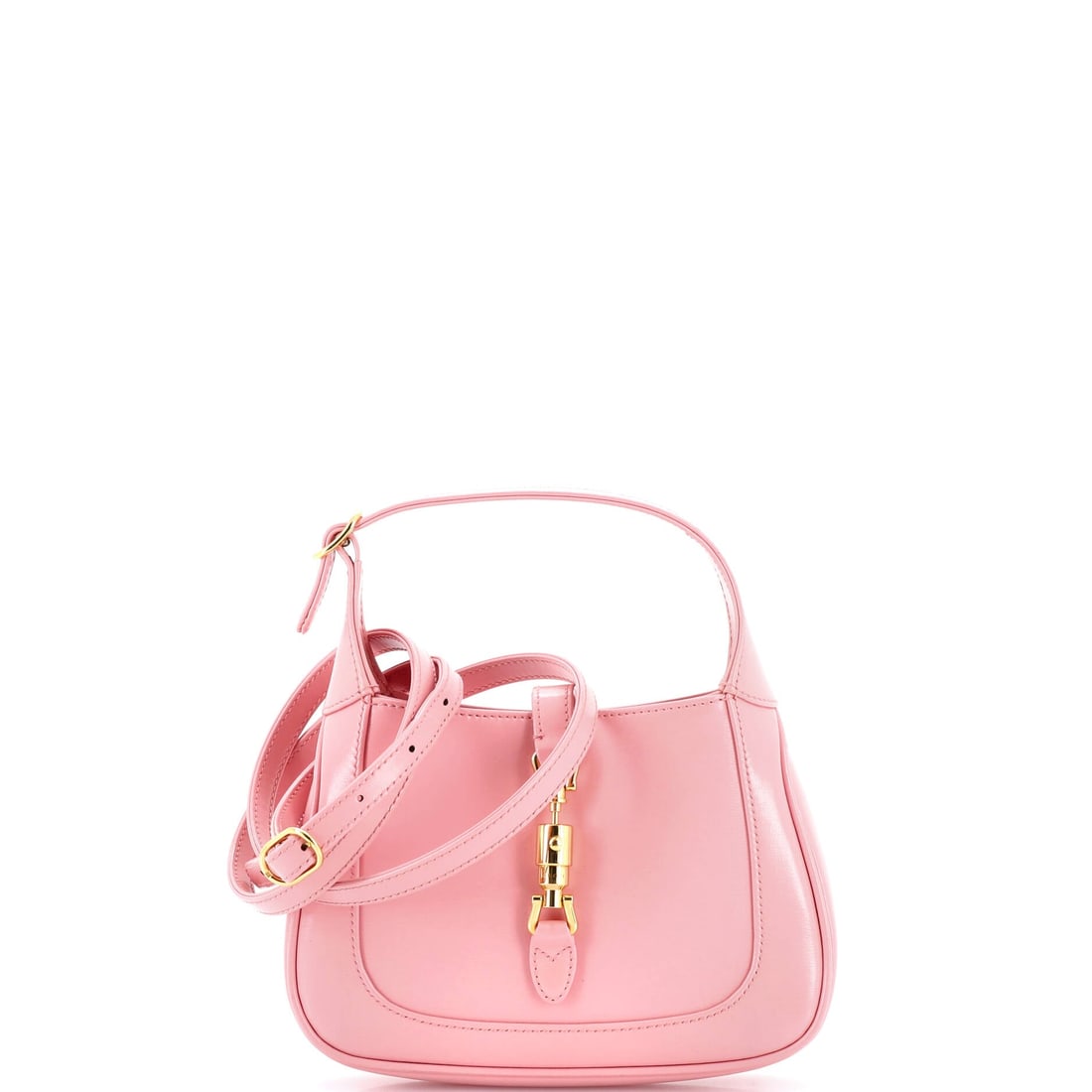 Gucci Jackie 1961 Hobo Leather Mini: Worn, this Gucci Jackie 1961 Hobo reads light despite its presence, the kind of carry refinement that defines a working house bag. In pink, the silhouette reads modern without effort, holding the surf