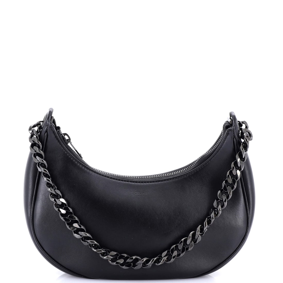 Celine Ava Chain Bag Leather Medium: This Celine Ava Chain Bag sits at the most usable size of its line, a proportion the house returns to season after season. The black treatment carries its own presence, calibrated to read editorial in