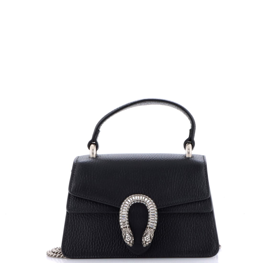 Gucci Dionysus Top Handle Bag Leather with Crystals Mini: Within the Gucci Dionysus Top Handle Bag family, this scale strikes a deliberate balance, large enough to read as an everyday carry and compact enough to keep its silhouette. Cast in a saturated black
