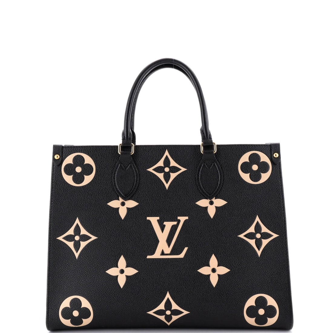 Louis Vuitton OnTheGo Tote Bicolor Monogram Empreinte Giant MM: The Louis Vuitton OnTheGo Tote opens into the kind of interior the house designs for real life, with the layout calibrated to what actually moves in and out of a bag through a day. Built in Empreinte 