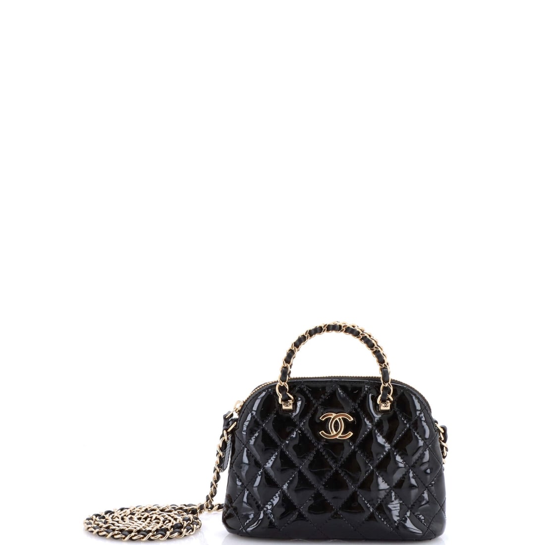 Chanel CC Dome Zip Crossbody Bag Quilted Patent Mini: Cut to the Chanel CC Dome Zip Crossbody Bag silhouette that the maison has refined across seasons, this example holds its shape with the assurance of a piece built to be looked at as well as used. Bui