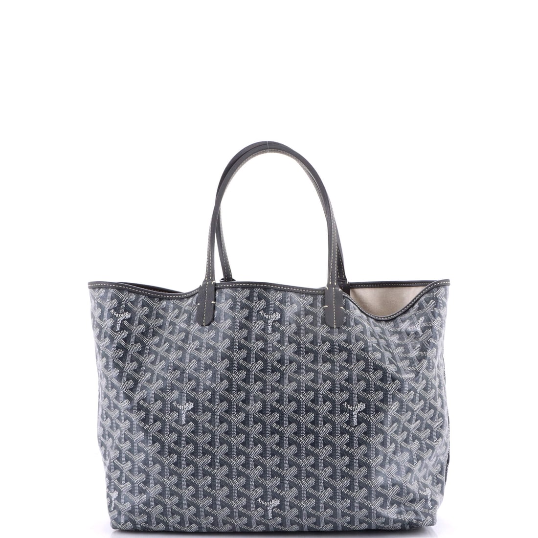Goyard Saint Louis Tote Coated Canvas PM: At the surface, the Goyard Saint Louis Tote relies on the house's coated canvas, a waterproofed jute and cotton famous for its quiet chevron, the leather choice doing the work of the design. Stitch li