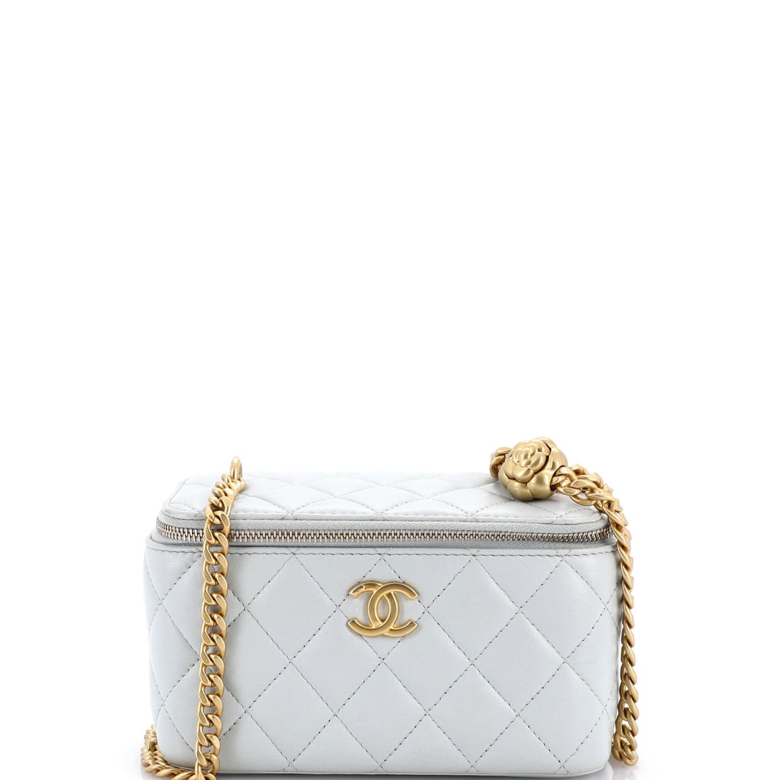 Chanel Sweet Camellia Vanity Case with Chain Quilted Lambskin Small: The Chanel Sweet Camellia Vanity Case with Chain opens into the kind of interior the house designs for real life, with the layout calibrated to what actually moves in and out of a bag through a day. F